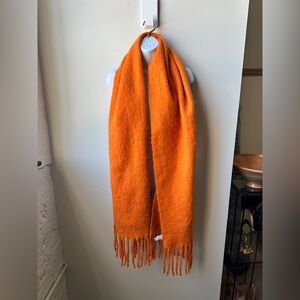Orange Fringe Knit Scarf, 75” Length, Pre-Loved
